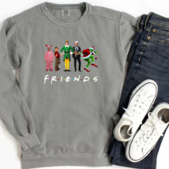 Friends Christmas Sweatshirt, Christmas Movie Watching Sweatshirt, Comfort Color - Picture 2 of 2